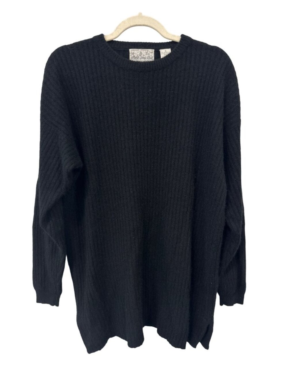 80s Paris Sports Club Sweater Medium Ribbed Tunic Lambswool Angora Soft Black